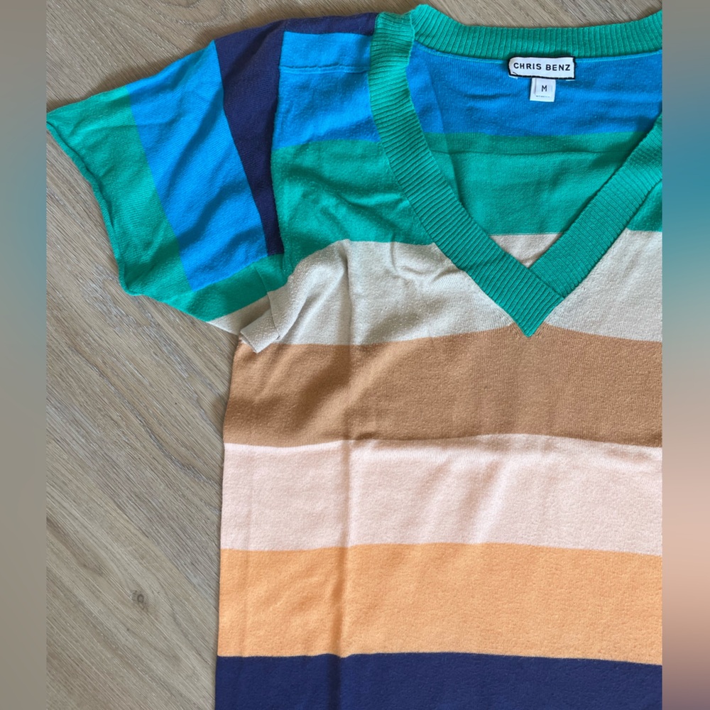 Chris Benz Green and Blue Knit Top 100% Cotton Size Medium - Picture 5 of 11